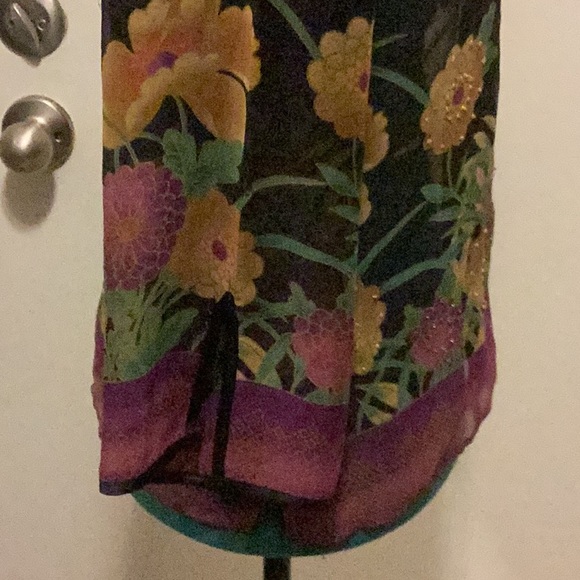 Womens Semi Sheer Silk Blouse Black Floral w/clear beads Unbranded - Picture 5 of 10